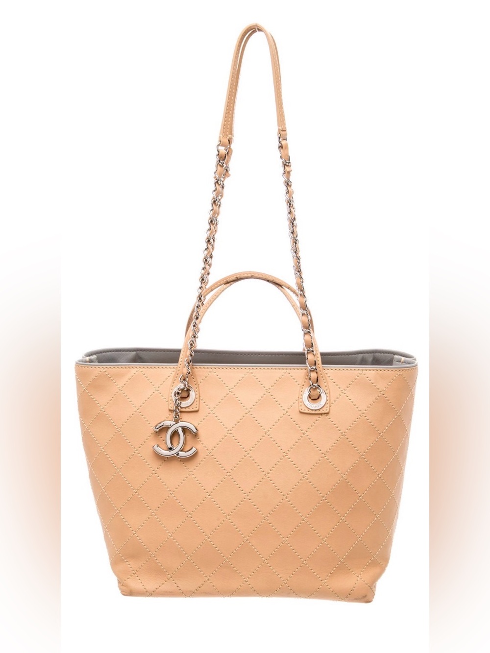 Chanel CC Shopping Tote crafted from quilted calfskin silver tone hardware